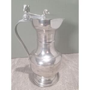 J Geneve Ram Head Pewter Flagon Swiss Lidded Wine Ewer 11in - Home Decor